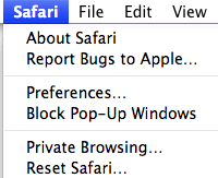 From the Safari menu, select Reset Safari